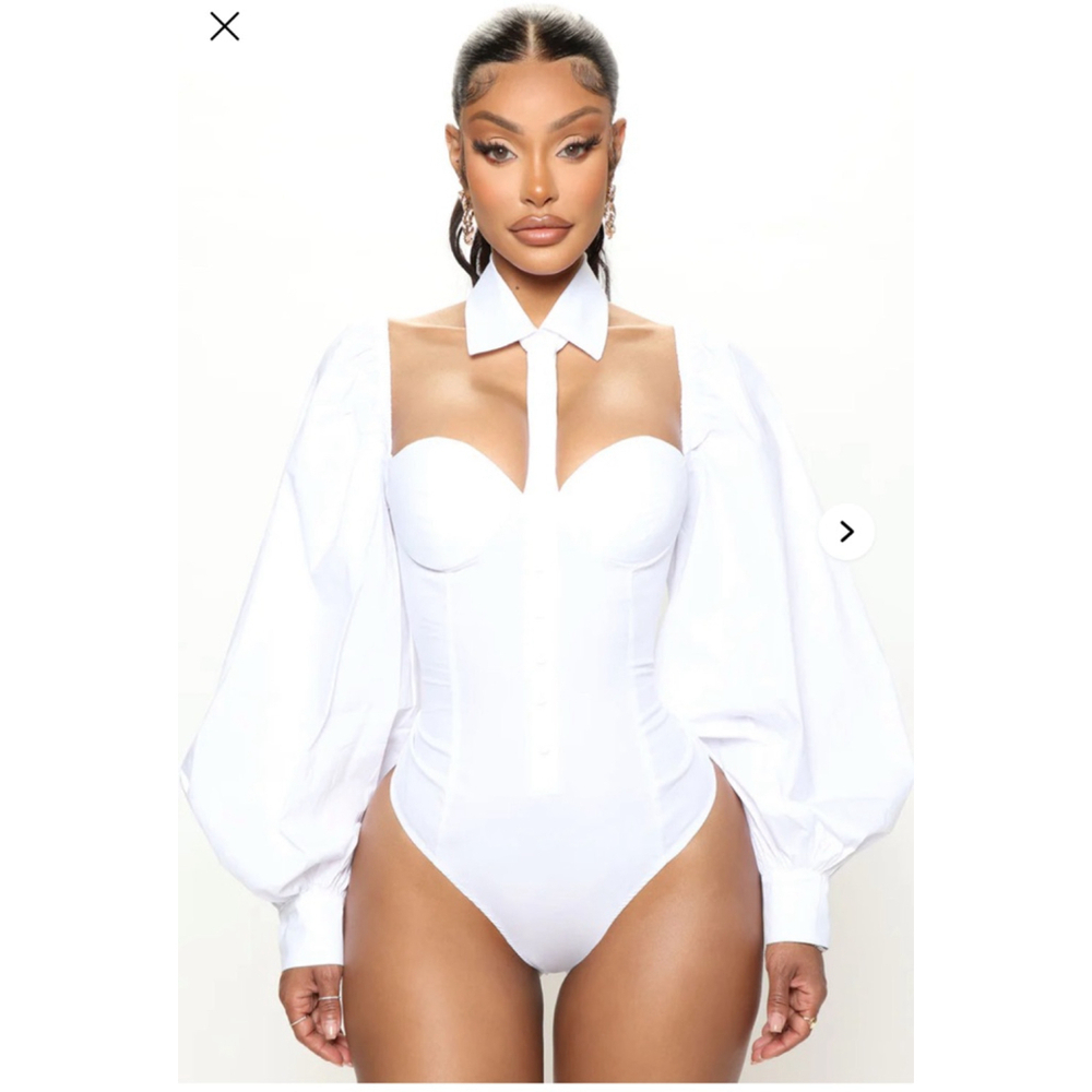 Women's Fashion Nova White Poplin Bodysuit Size L
